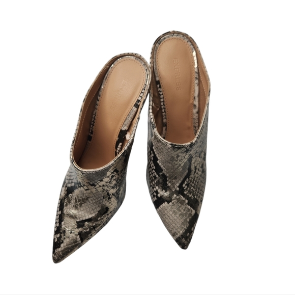EXPRESS Snakeskin Print Pointed Toe Mules Size 8 - Picture 2 of 7